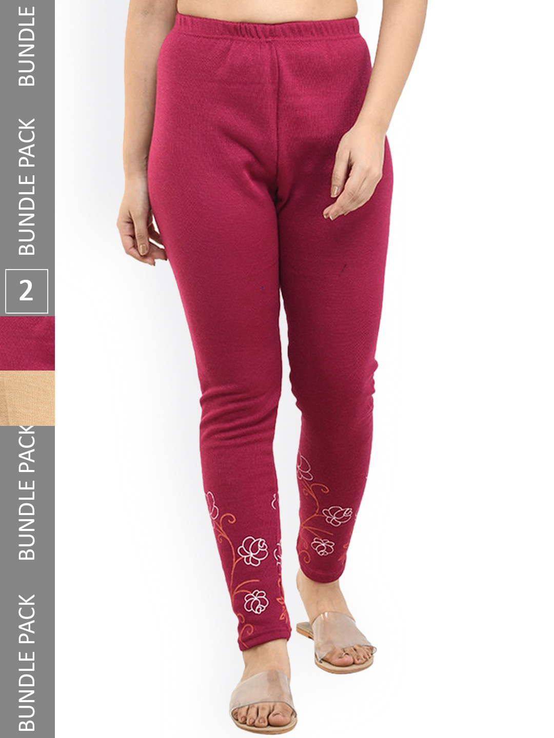 

IndiWeaves Pack of 2 Woolen Churidar-Length Leggings, Maroon