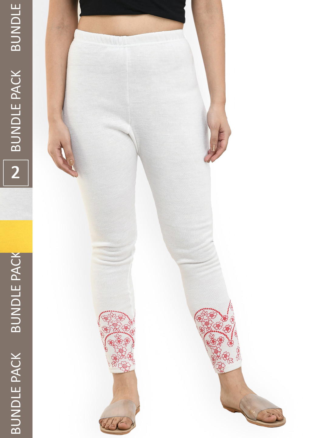 

IndiWeaves Women Pack Of 2 Printed Woolen Ankle Length Leggings, White
