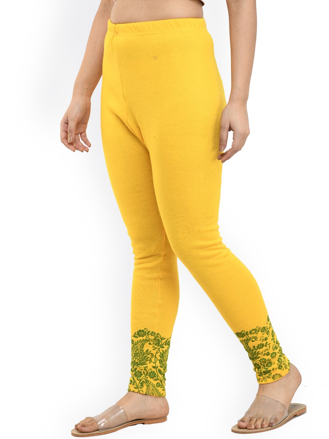 

IndiWeaves Women Printed Woolen Warm Ankle-Length Leggings, Yellow