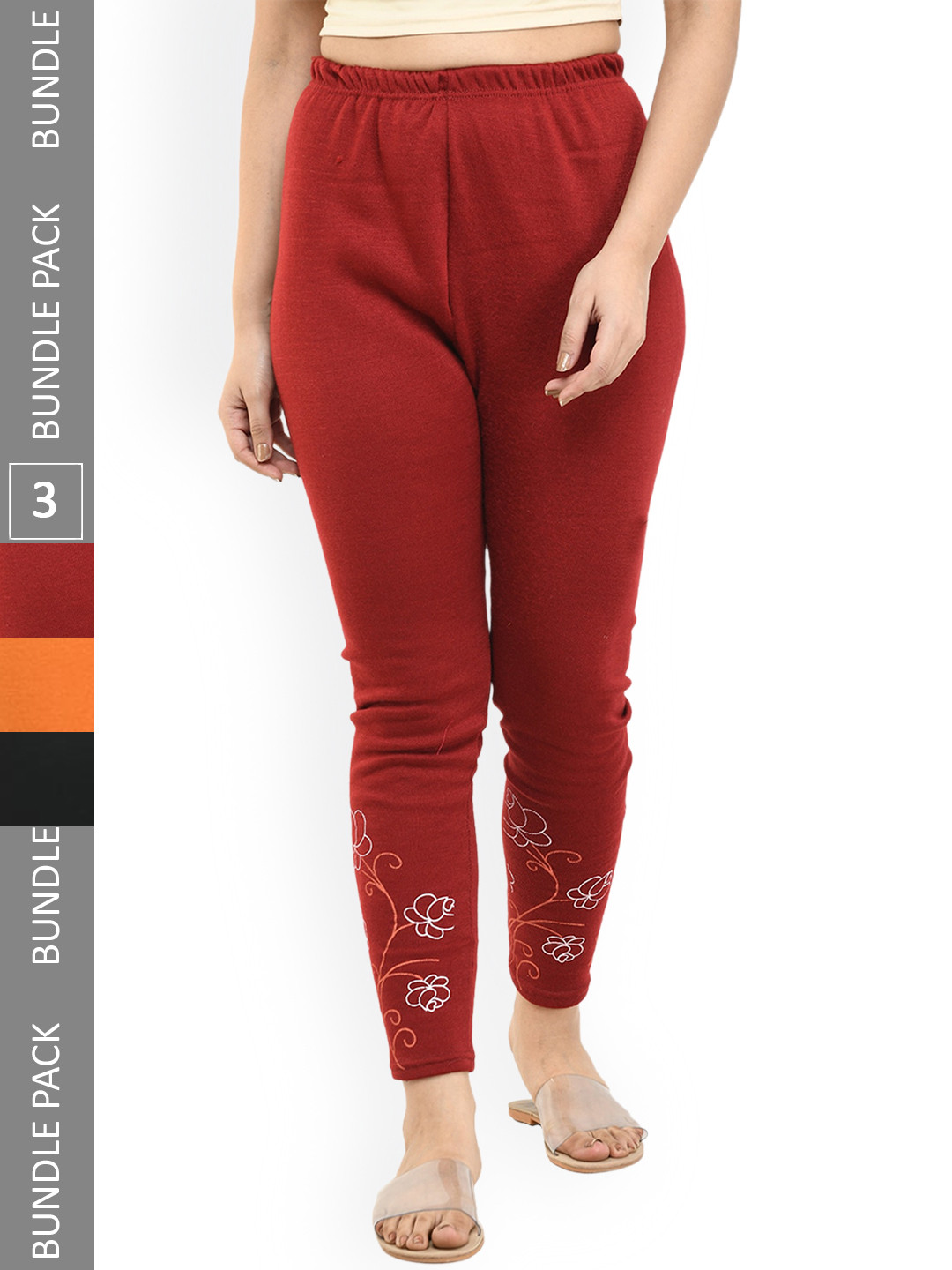 

IndiWeaves Pack of 3 Woollen Ankle-Length Leggings, Maroon