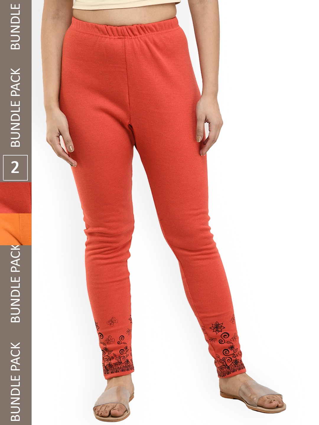 

IndiWeaves Pack Of 2 Woollen Warm Ankle-Length Leggings, Red