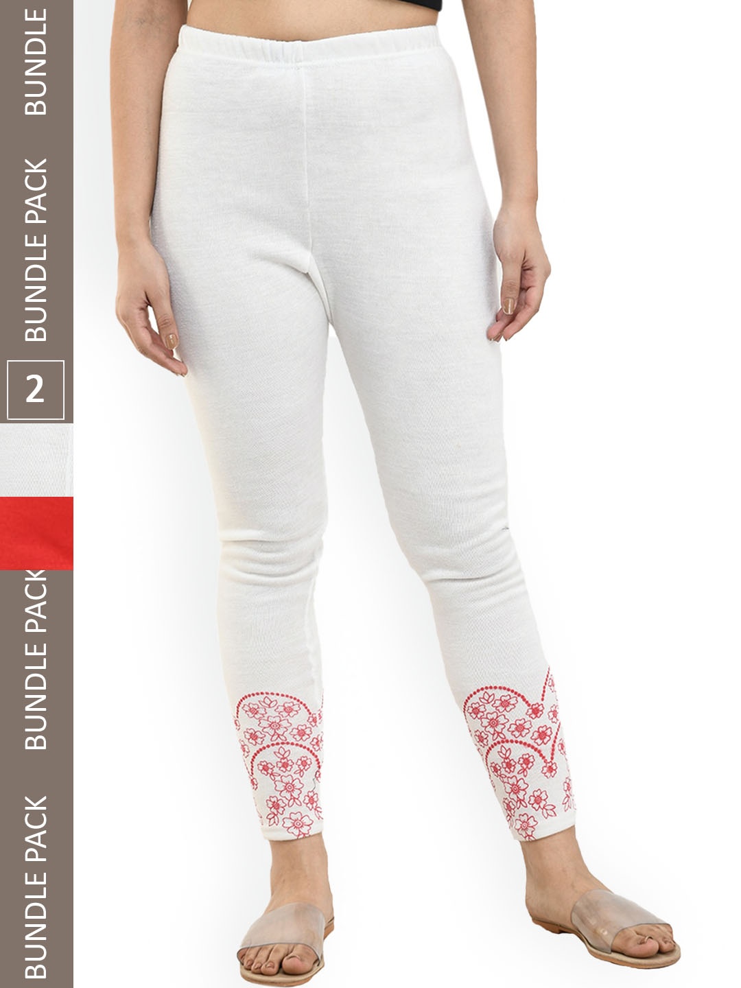 

IndiWeaves Pack Of 2 Printed Ankle-Length Woolen Leggings, White
