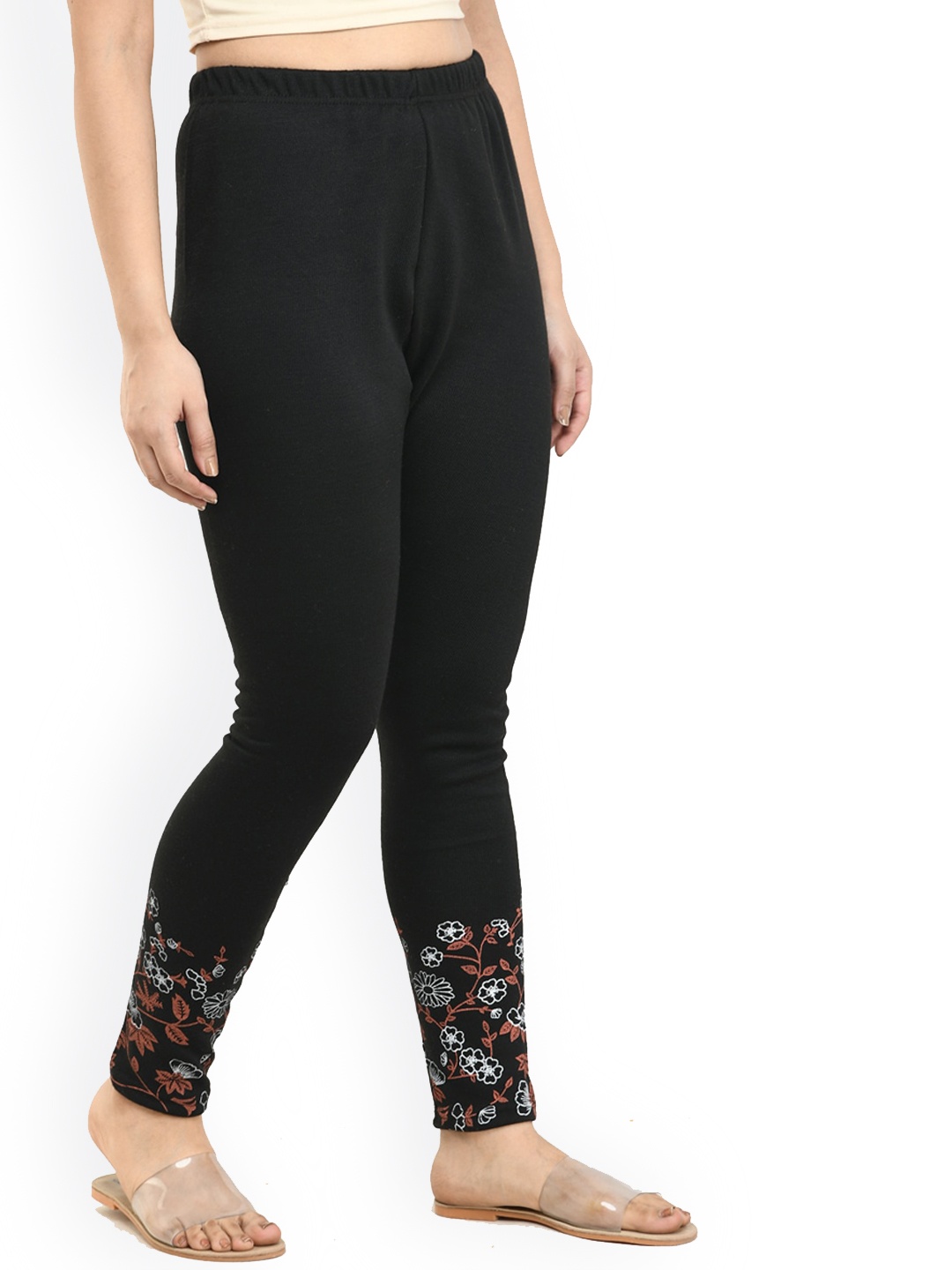 

IndiWeaves Women Printed Woolen Ankle Length Leggings, Black