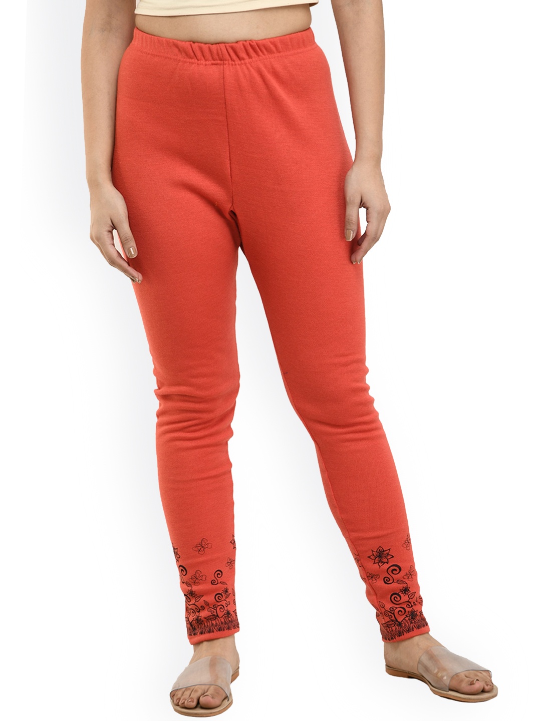 

IndiWeaves Printed Woolen Ankle Length Leggings, Orange