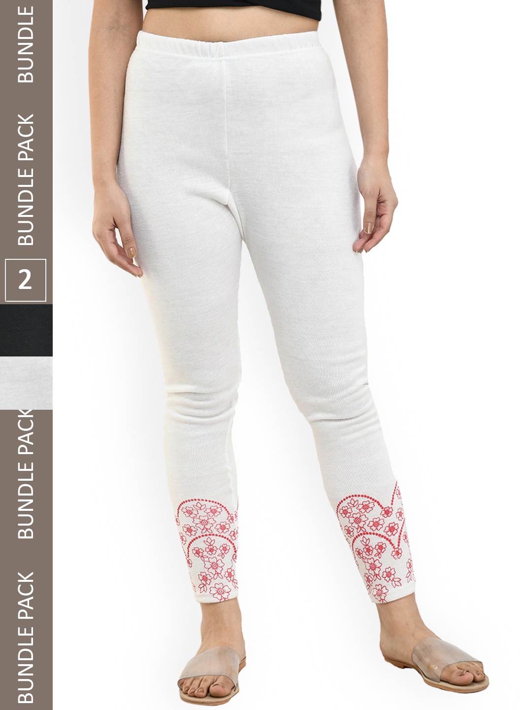 

IndiWeaves Pack Of 2 Printed Woolen Warm Ankle Length Leggings, White