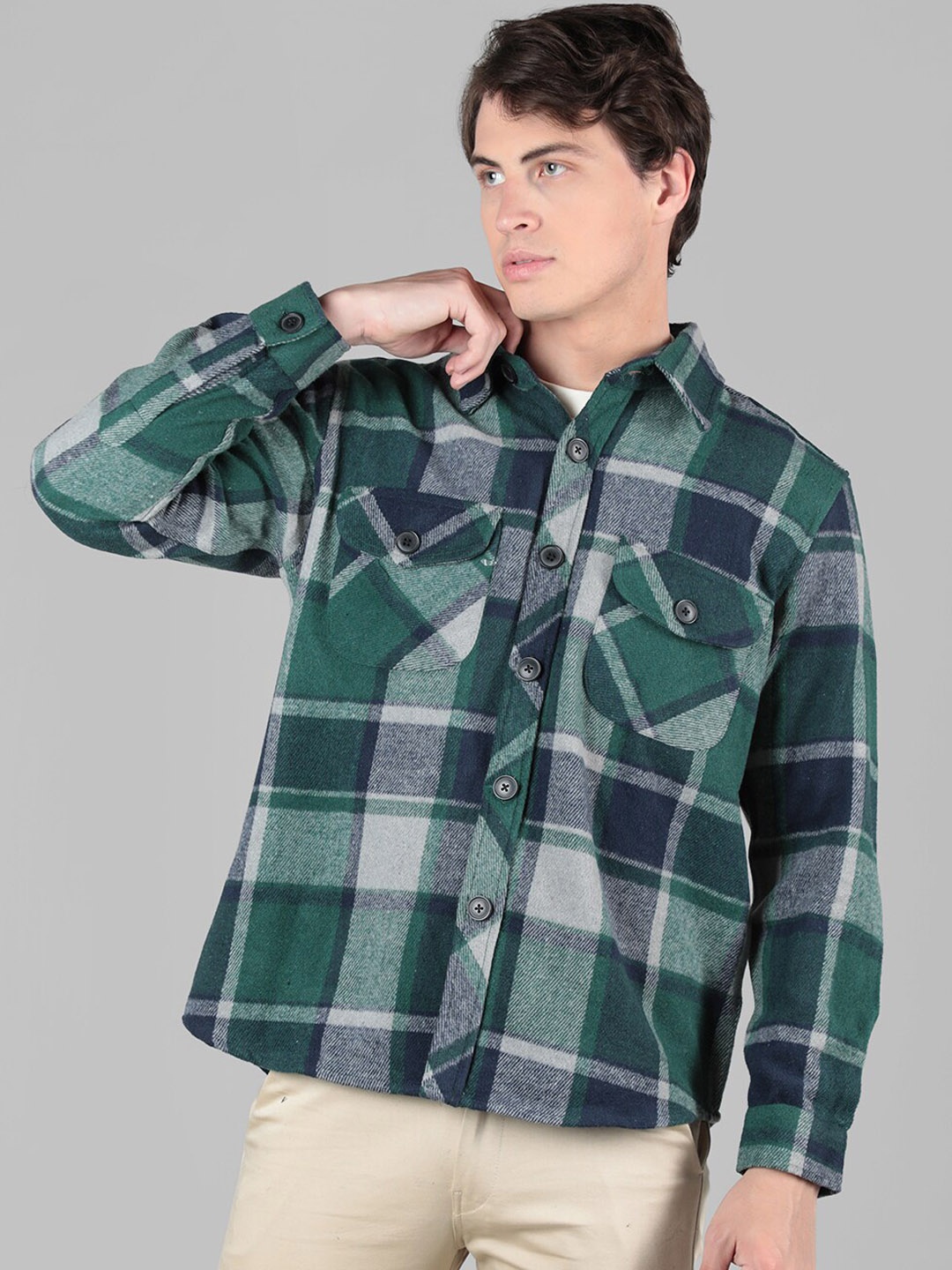 

Dlanxa Checked Regular Fit Cotton Shirt, Green