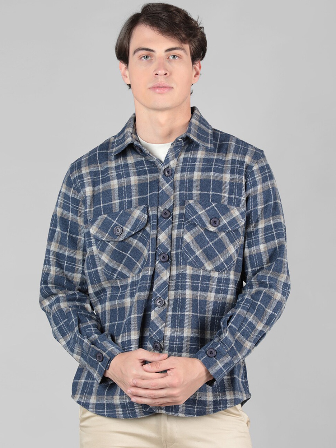 Dlanxa Checked Woolen Stylish Shirt, Blue