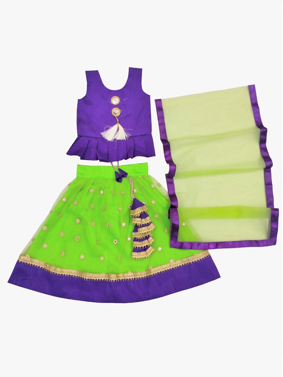 

BAESD Girls Embroidered Ready to Wear Lehenga & Blouse With Dupatta, Green