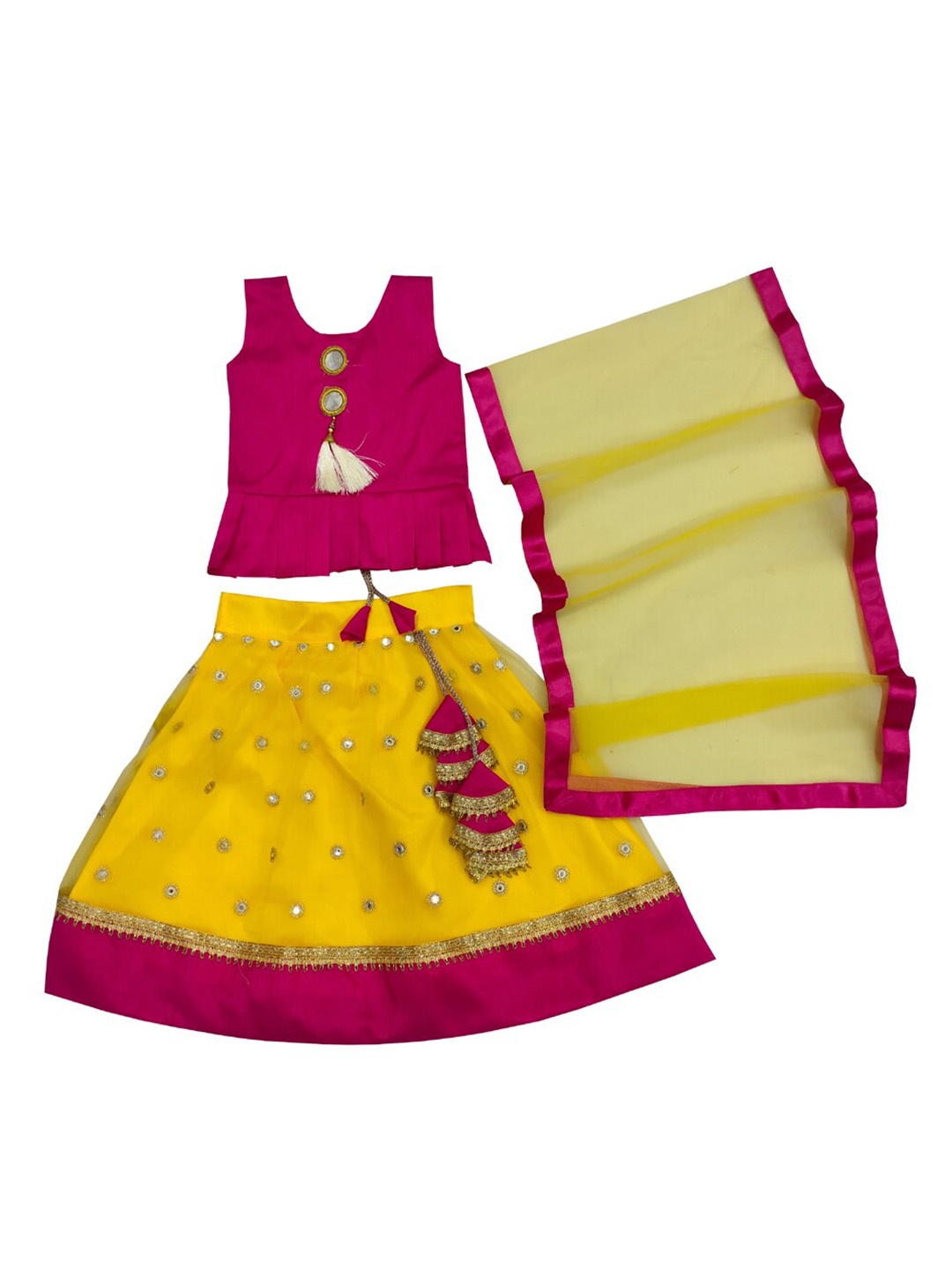 

BAESD Girls Embroidered Ready to Wear Lehenga & Blouse With Dupatta, Yellow