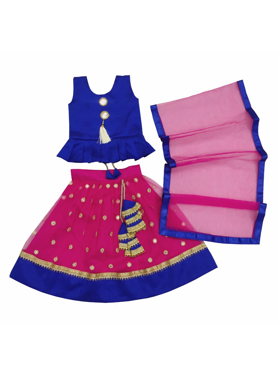 

BAESD Girls Mirror Work Embroidered Ready To Wear Lehenga & Blouse With Dupatta, Pink