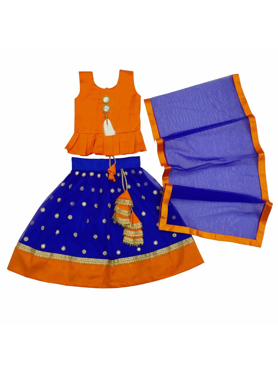 

BAESD Girls Embroidered Ready to Wear Lehenga & Blouse With Dupatta, Blue