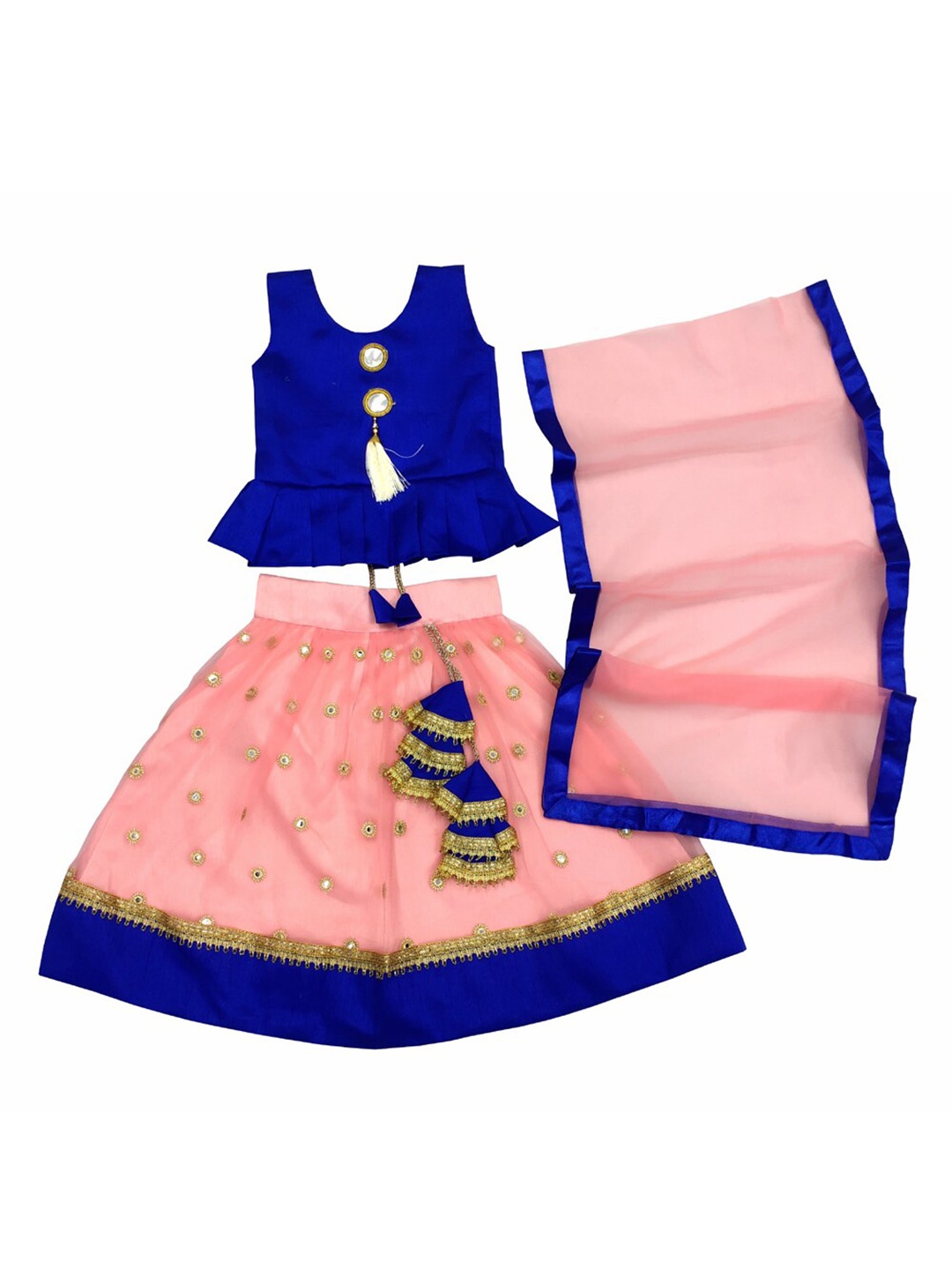 BAESD Girls Mirror Work Ready to Wear Lehenga & Blouse With Dupatta, Peach
