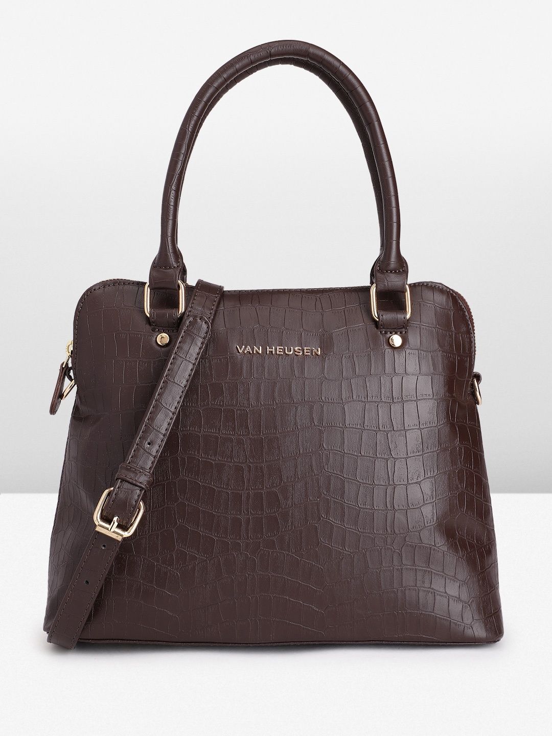 

Van Heusen Crocodile Textured PU Structured Handheld Bag, Brown