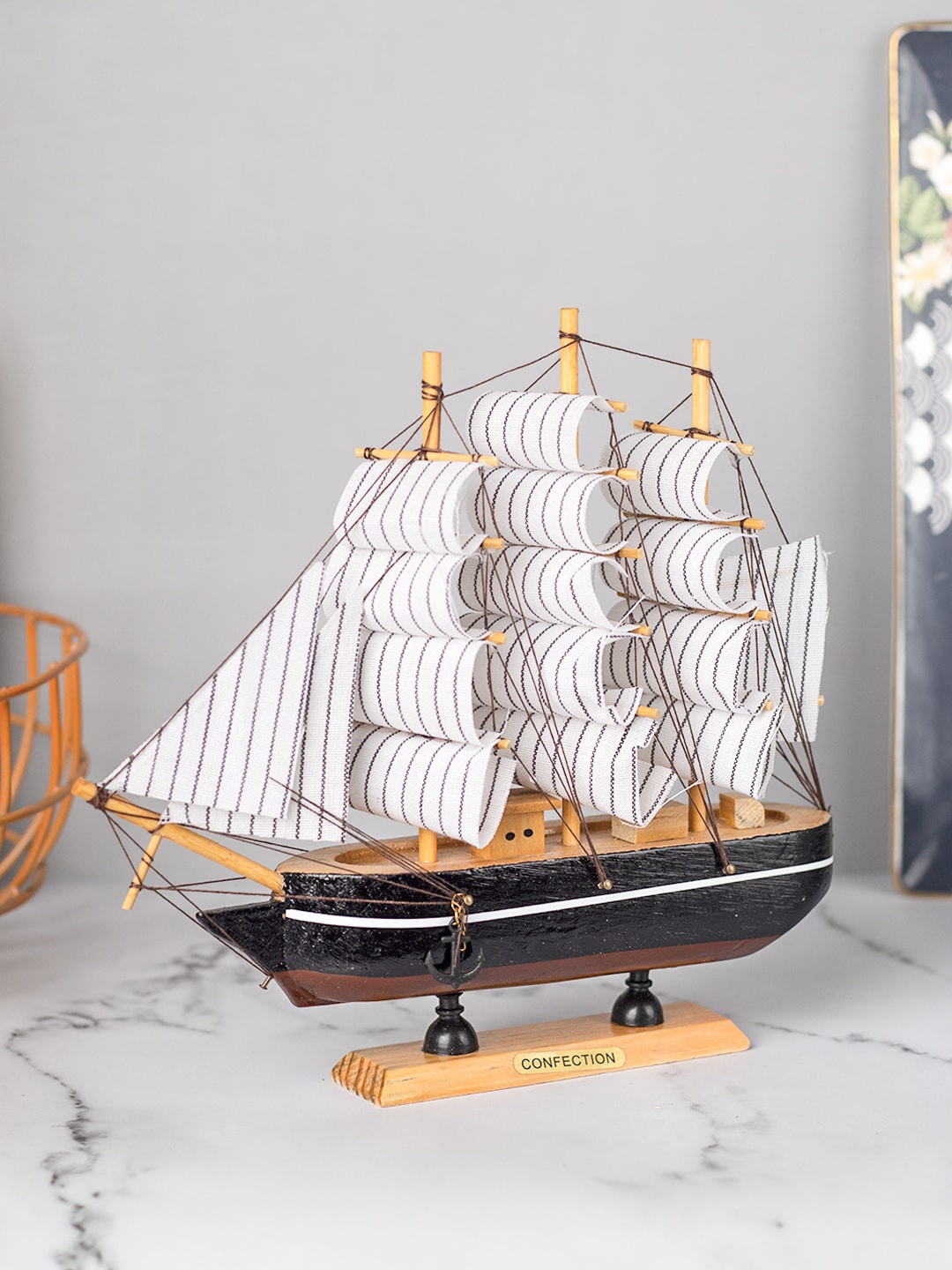 

MARKET99 White & Black Wooden Marine Nautical Sailing Boat Showpiece