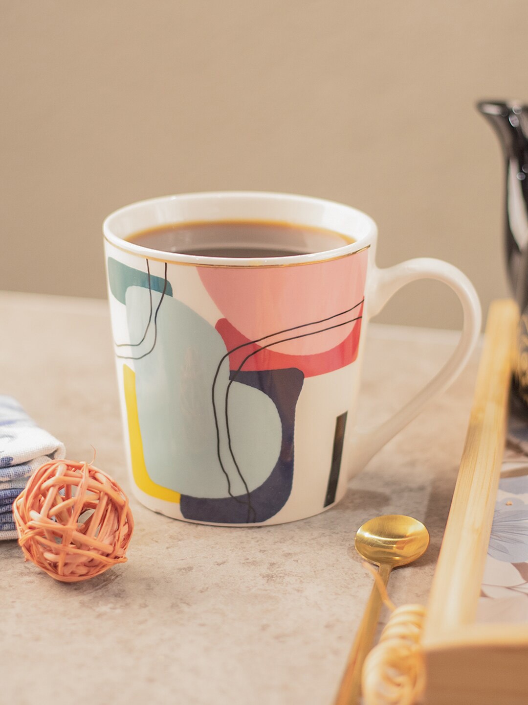 

MARKET99 White & Red Printed Ceramic Glossy Mug - 450 ML