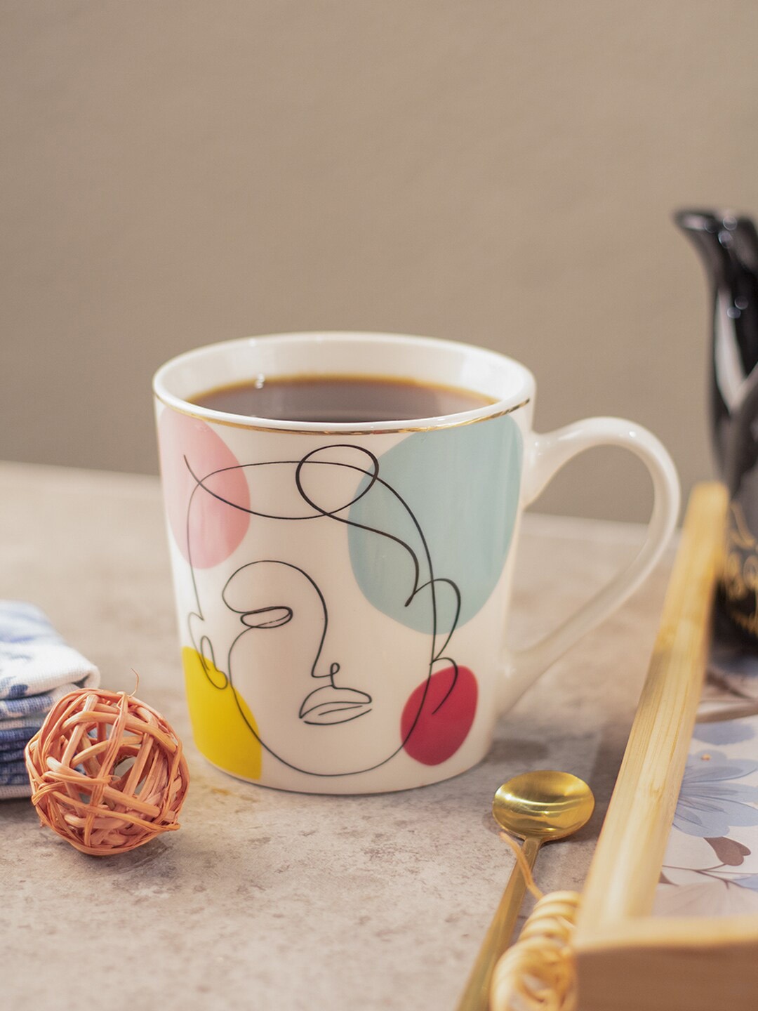 

MARKET99 White & Pink Printed Ceramic Glossy Mug - 450 ML