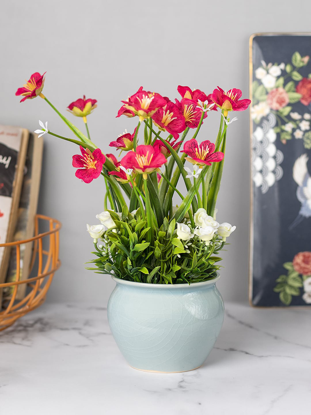 

MARKET99 Red & Green Artificial Flowers With Pot
