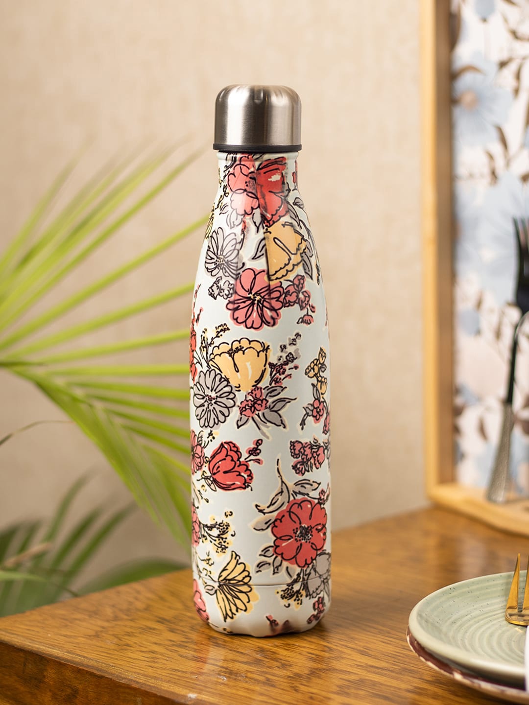 

MARKET99 Blue & Pink Floral Printed Stainless Steel Water Bottle - 500 ml