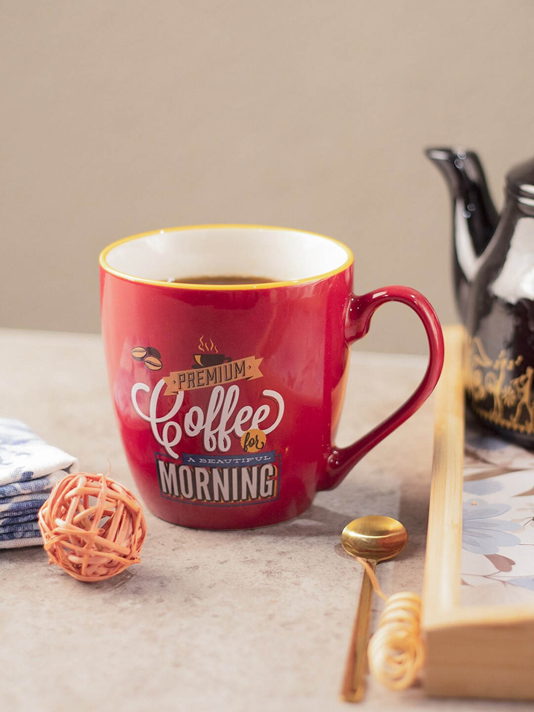 

MARKET99 Red Printed Ceramic Glossy Mug - 400 ML
