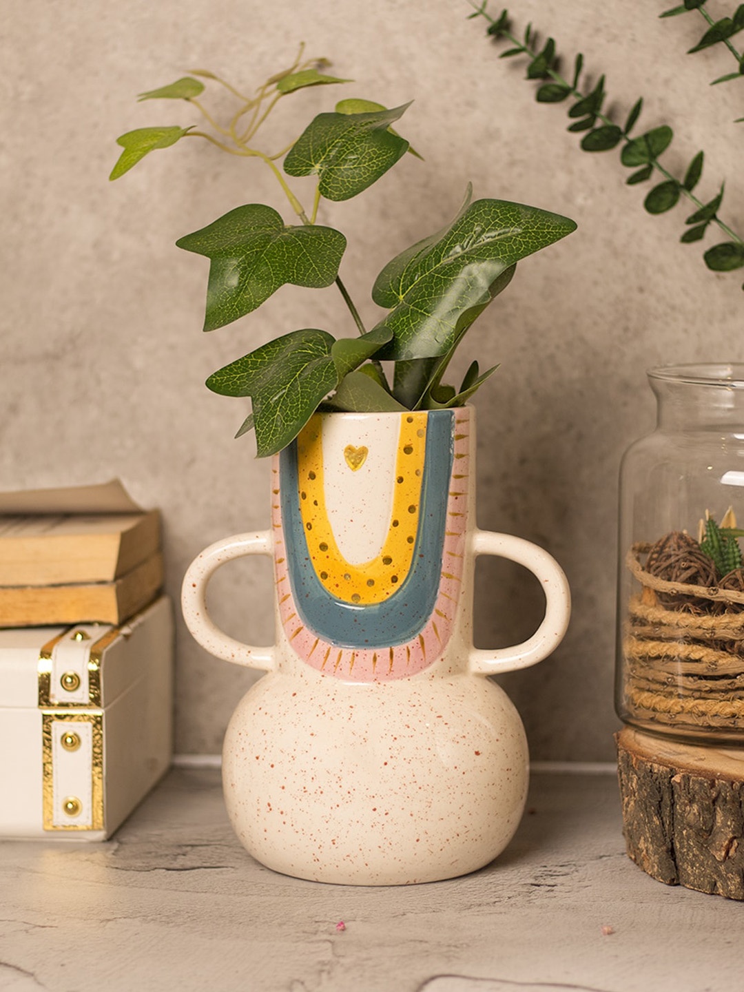 

MARKET99 White & Yellow Printed Ceramic Flower Vase