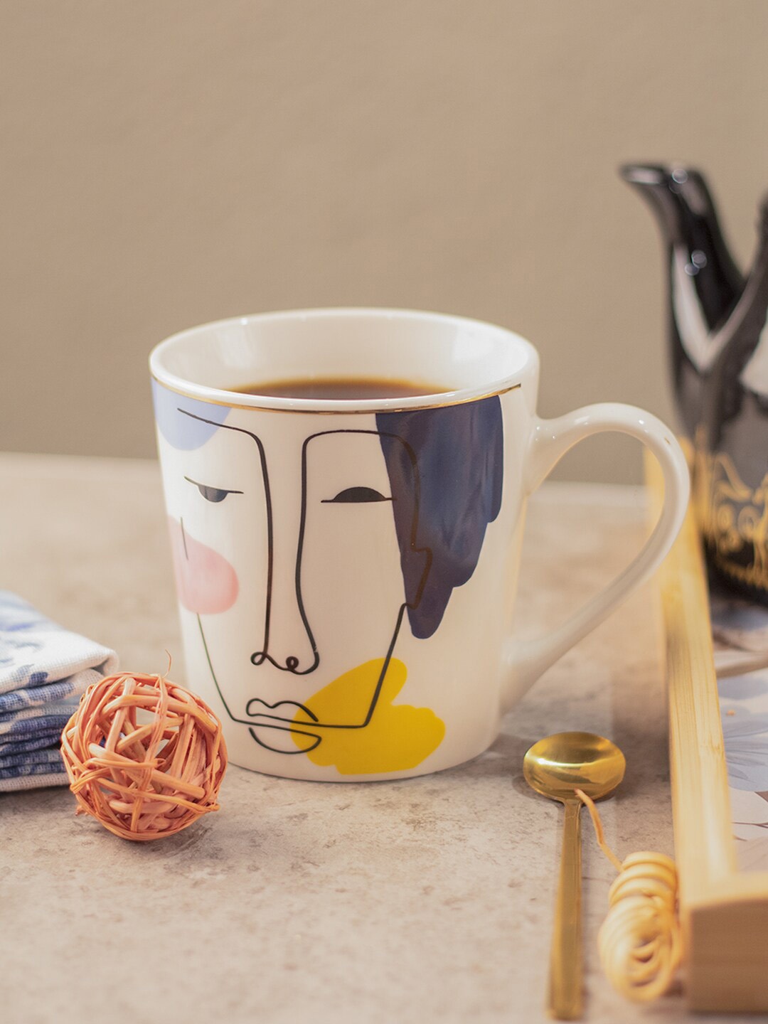 

MARKET99 White & Blue Printed Ceramic Glossy Mug - 450 ML