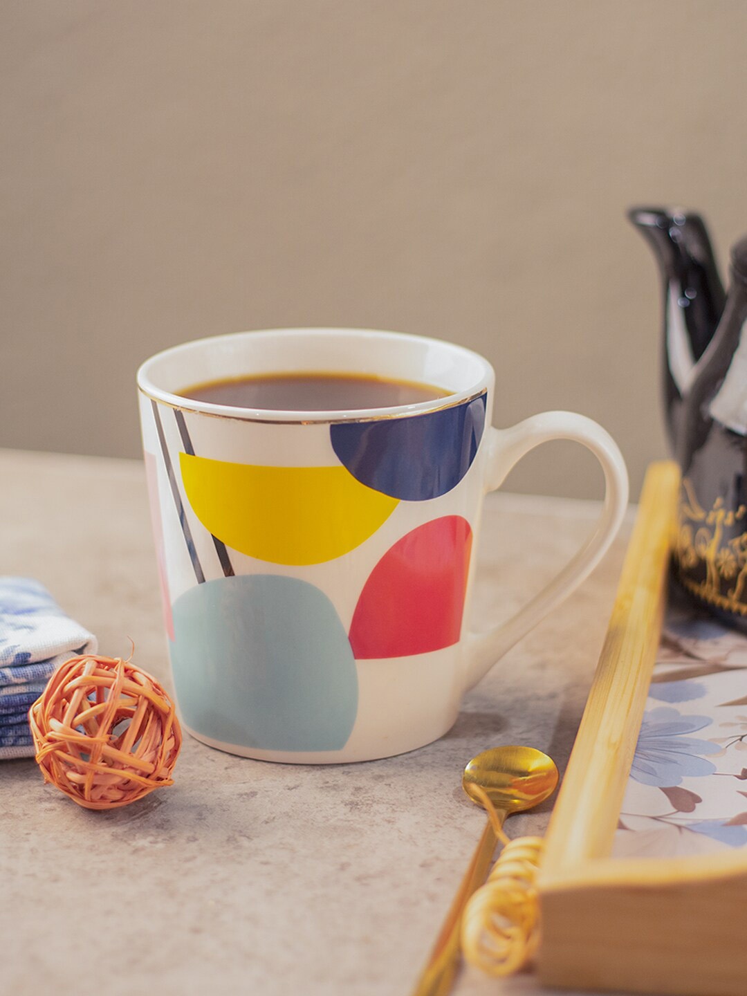 

MARKET99 White & Blue Printed Ceramic Glossy Mug - 450 ML