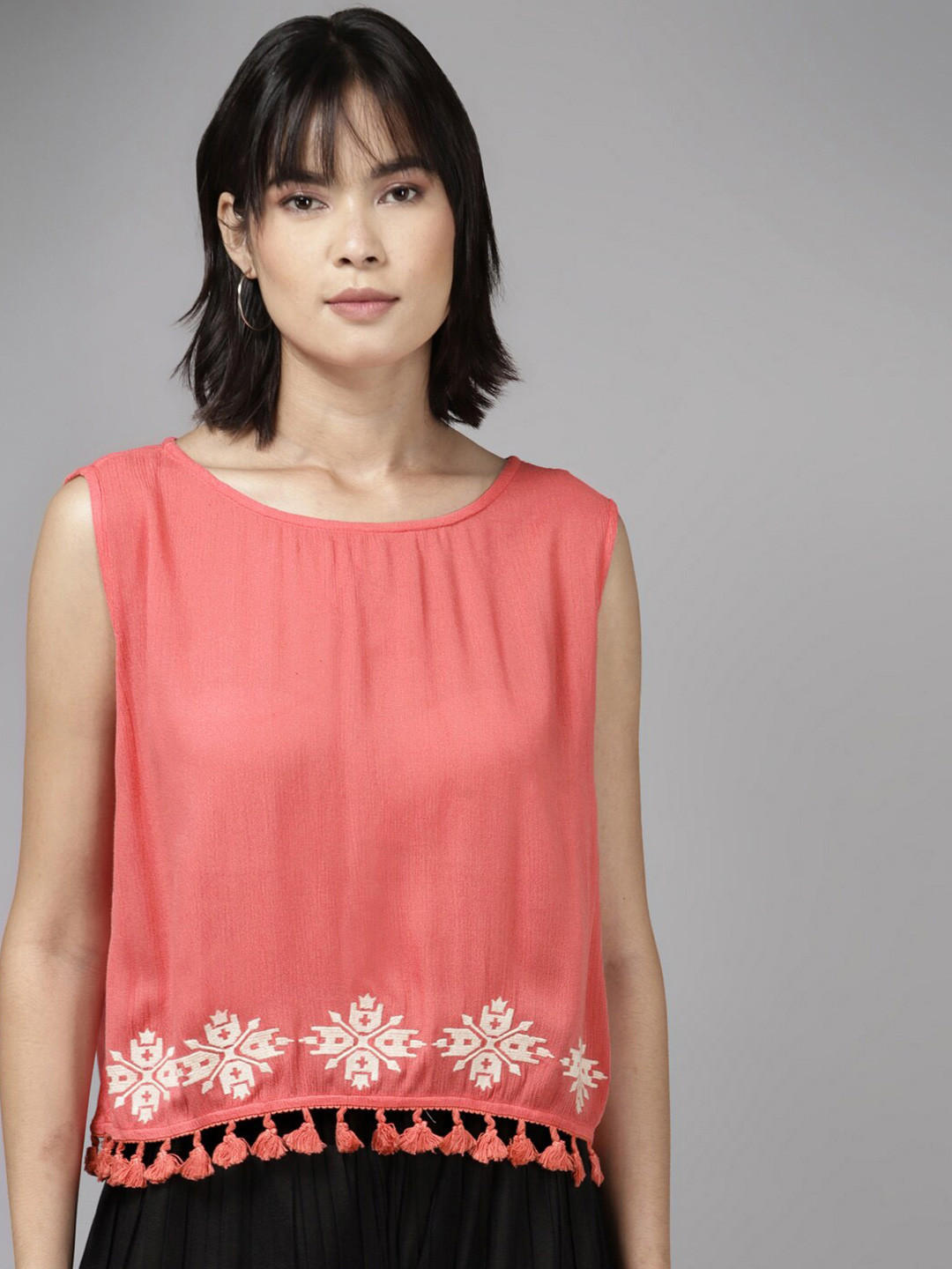 

BAESD Ethnic Motifs Printed Sleeveless Top, Pink