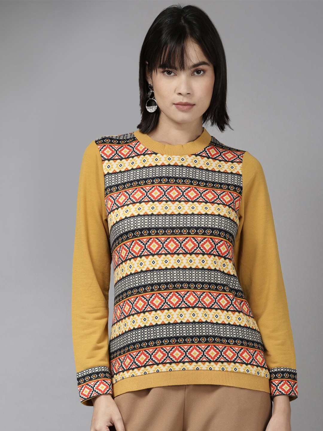 

BAESD Printed Long Sleeves Regular Top, Yellow