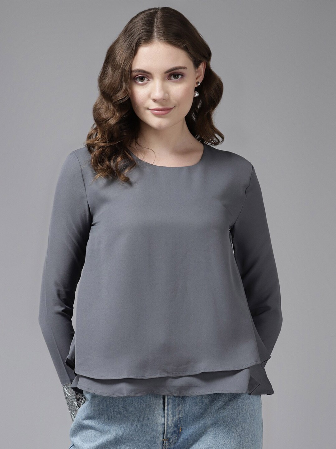

BAESD Long Sleeves Layered Top, Grey