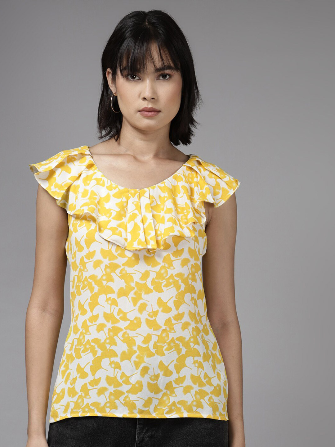 

BAESD Floral Printed Ruffles Top, Yellow