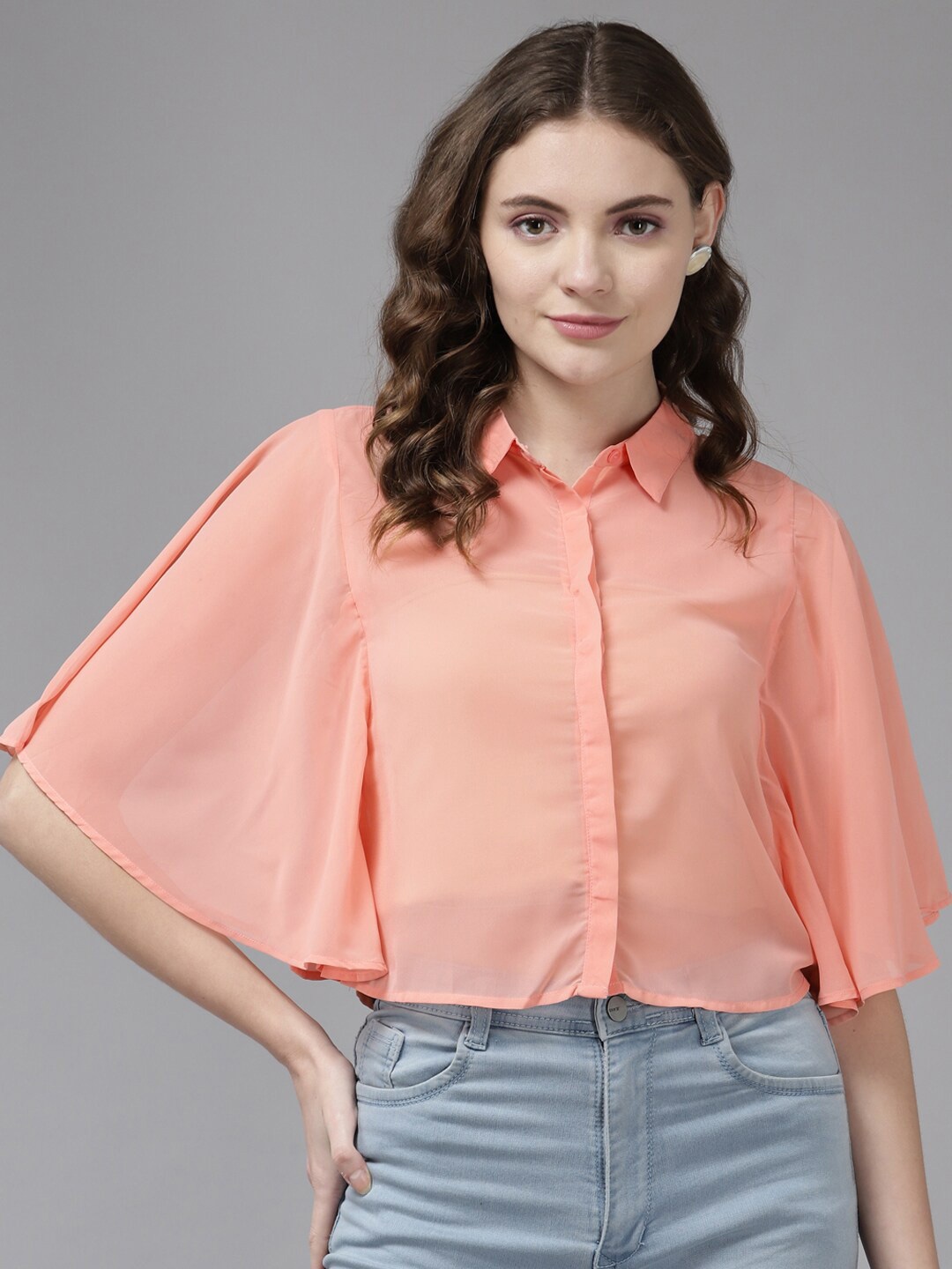 

BAESD Skirt Collar Flared Sleeve Cape Top, Peach