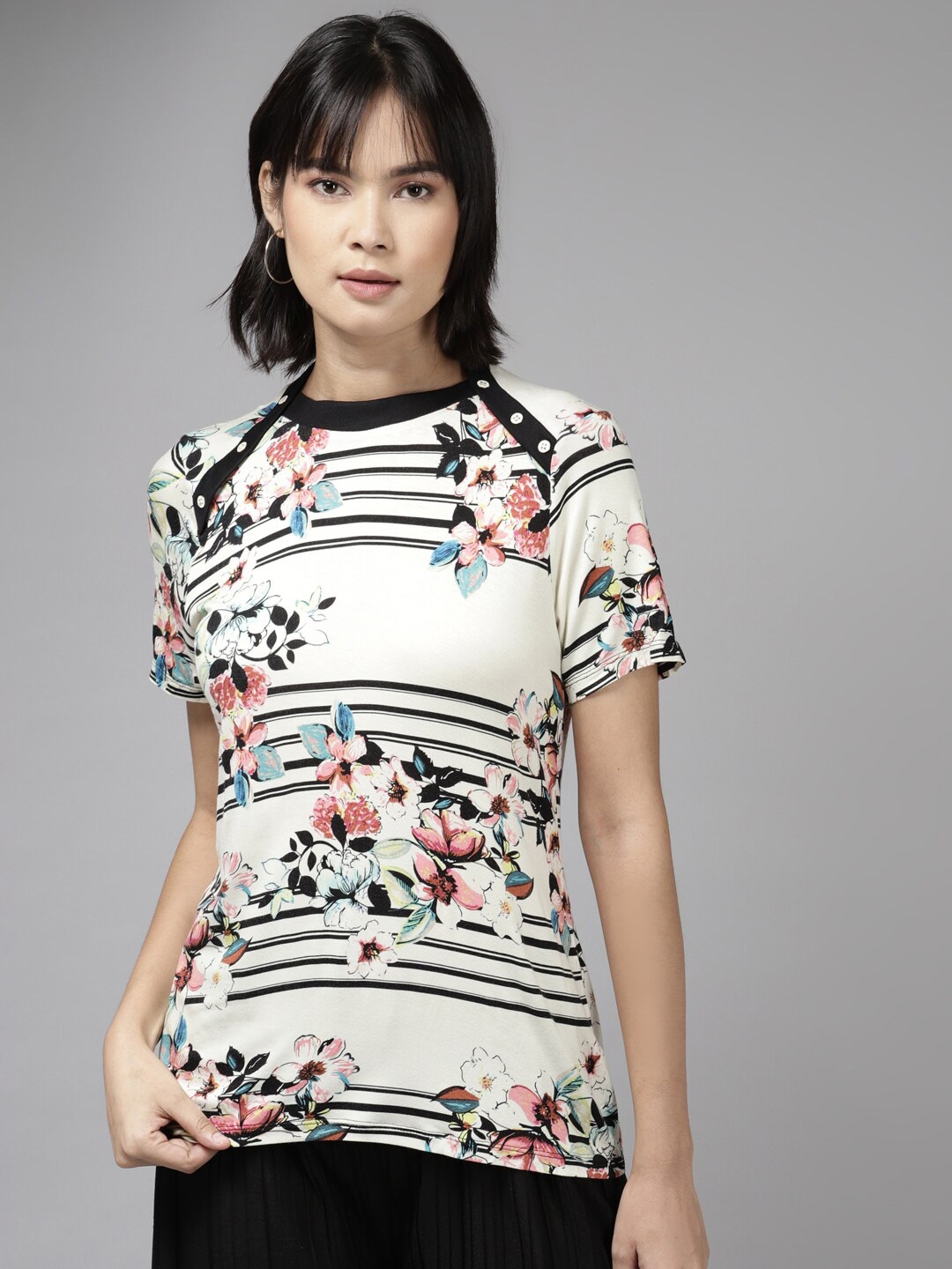 

BAESD Floral Printed Top, White