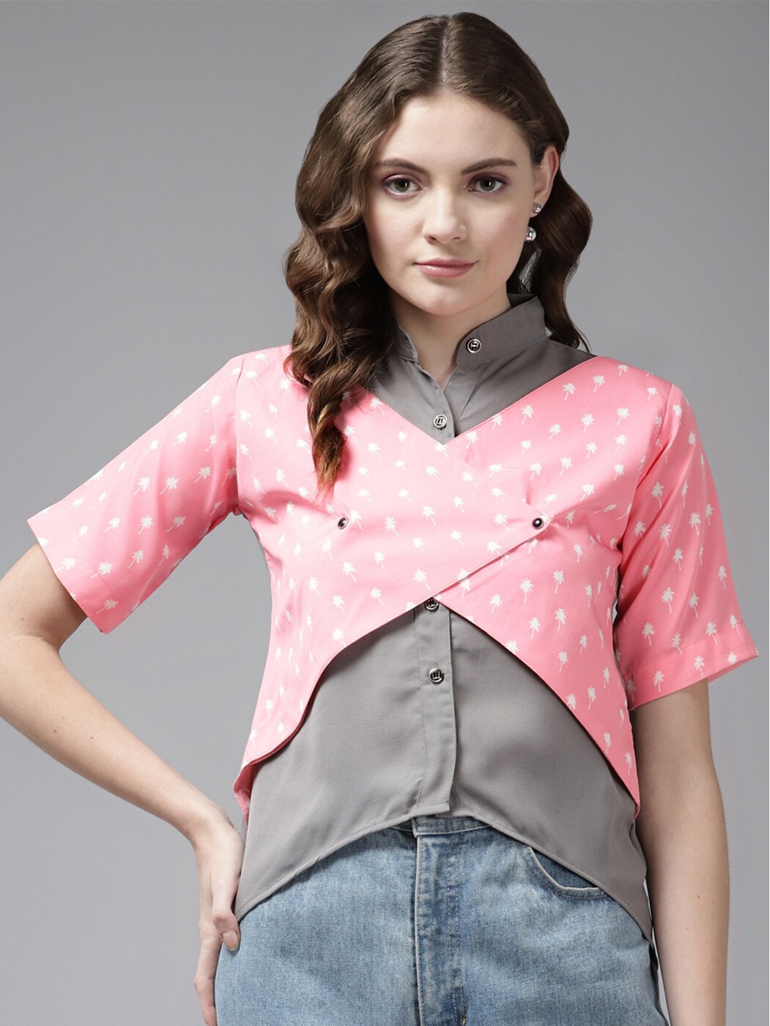 

BAESD Conversational Printed Layered High-Low Top, Pink