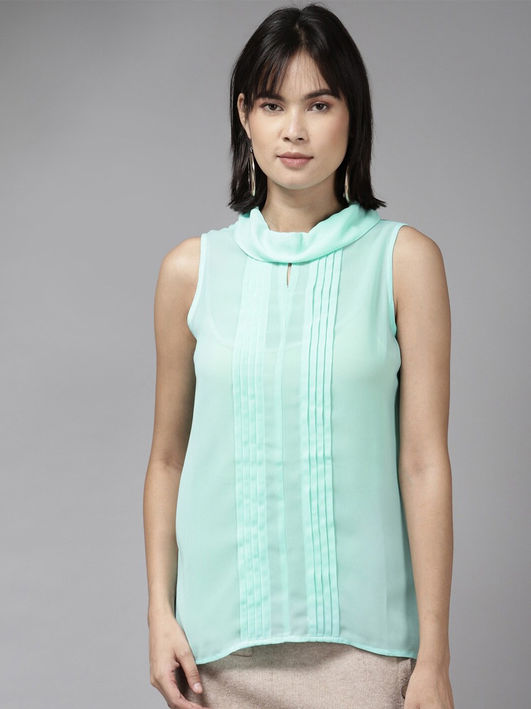 

BAESD Mandarin Collar Top, Turquoise blue