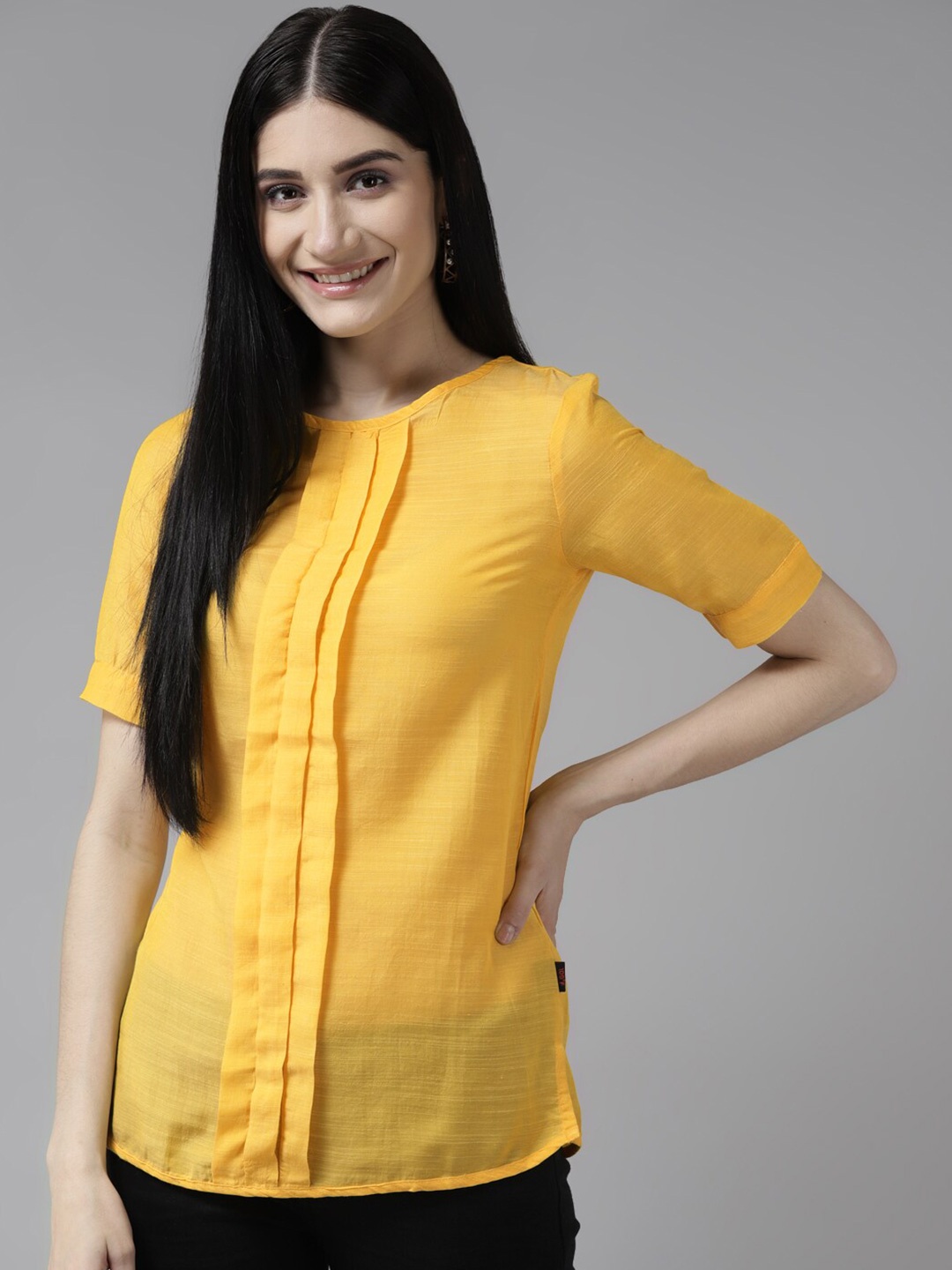 

BAESD Round Neck A-Line Top, Yellow