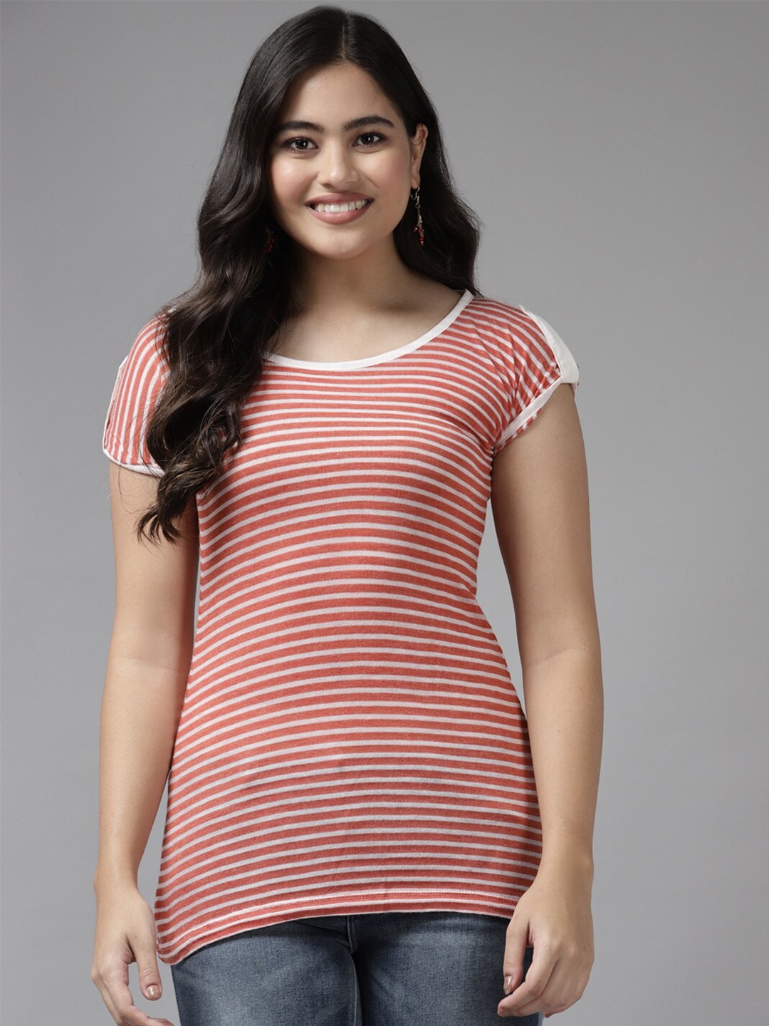 

BAESD Horizontal Striped Round Neck Top, Red