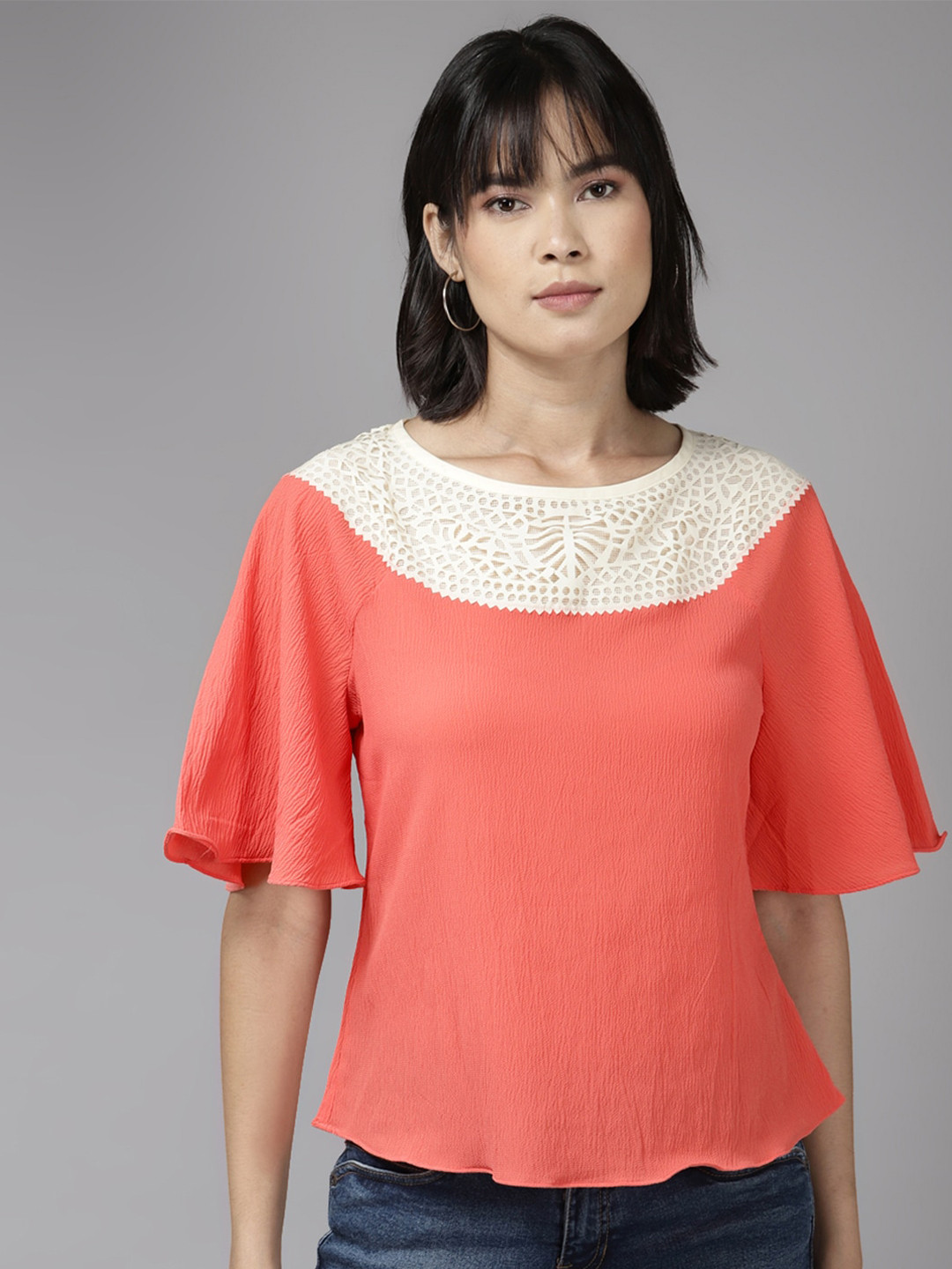

BAESD Flared Sleeves Top, Peach