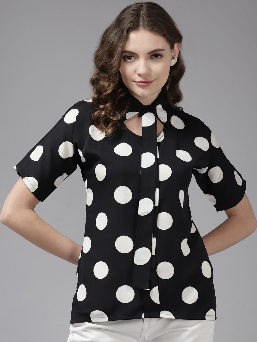 

BAESD Polka Dots Printed Shirt Collar Shirt Style, Black