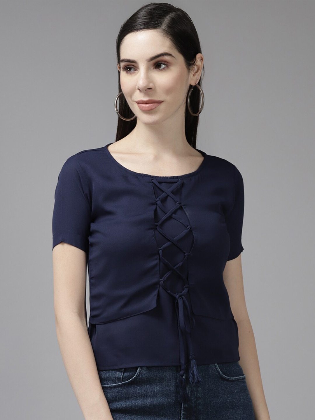 

BAESD Round Neck Top, Navy blue
