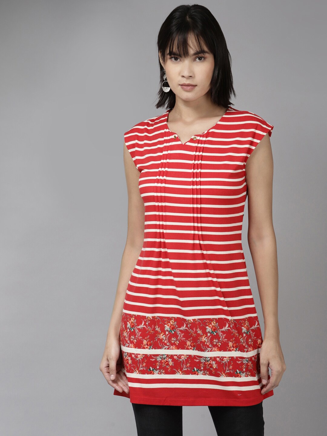 

BAESD Striped Round Neck Sleeveless Tunic, Red