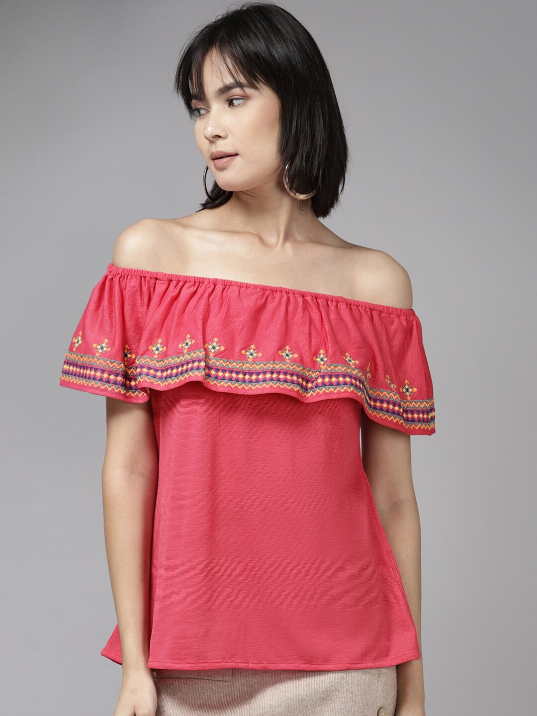 

BAESD Embroidered Off-Shoulder Bardot Top, Pink