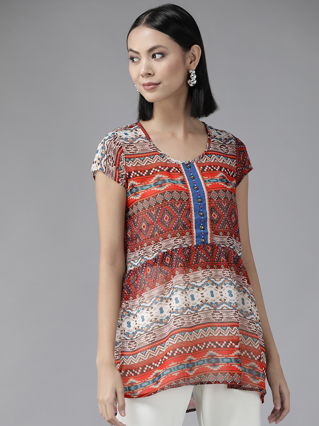 

BAESD Geomtric Printed Georgette Top, Rust
