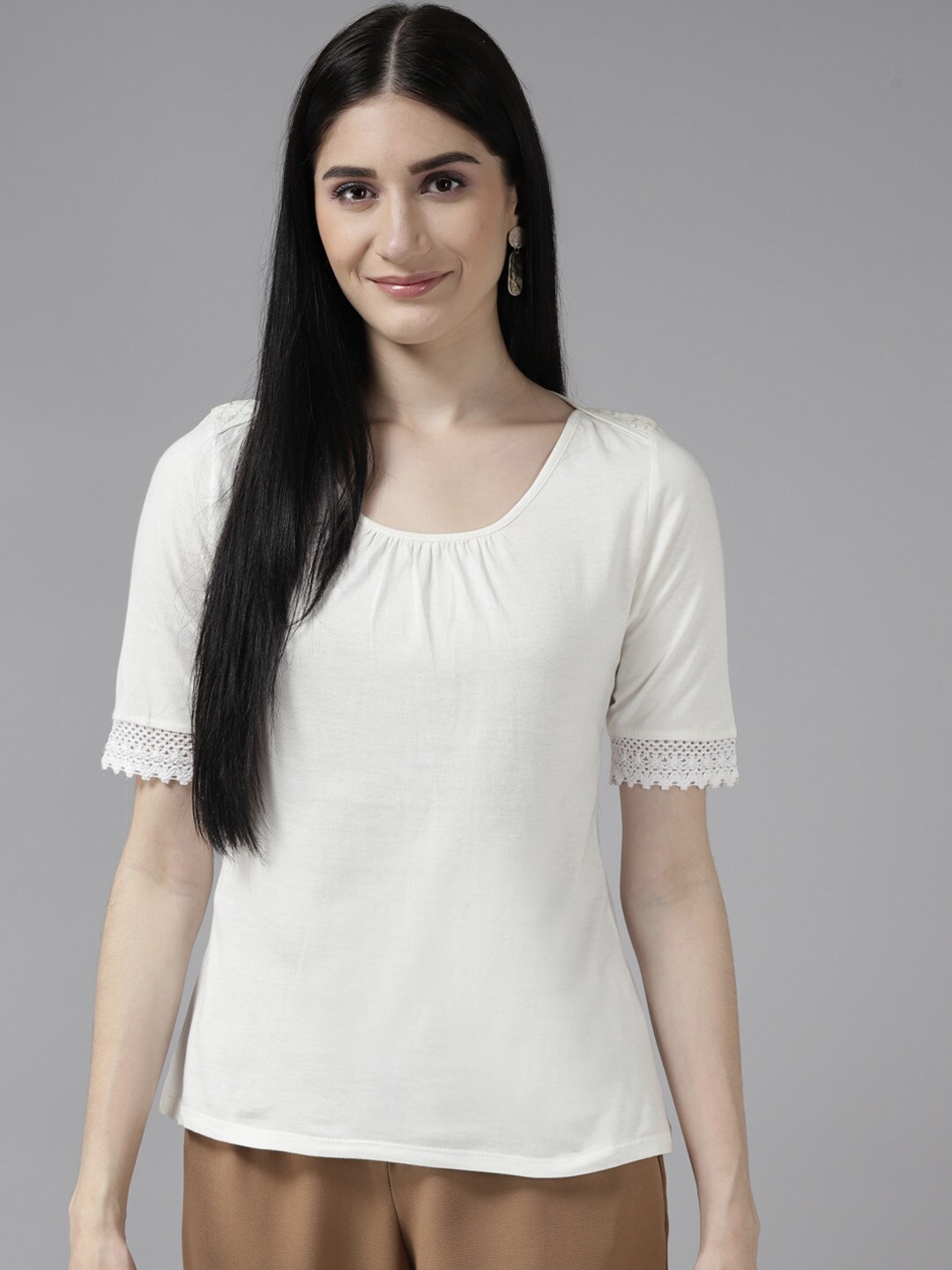 

BAESD Round Neck Lace Inserts Top, White