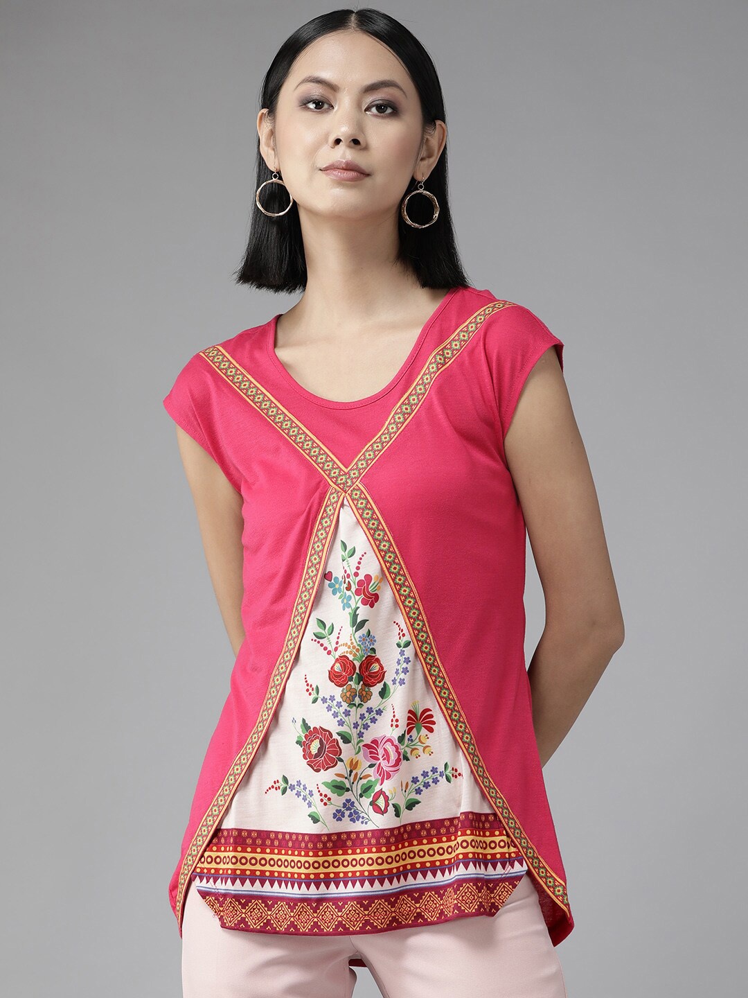 

BAESD Floral Printed Extended Sleeves Layered Top, Pink