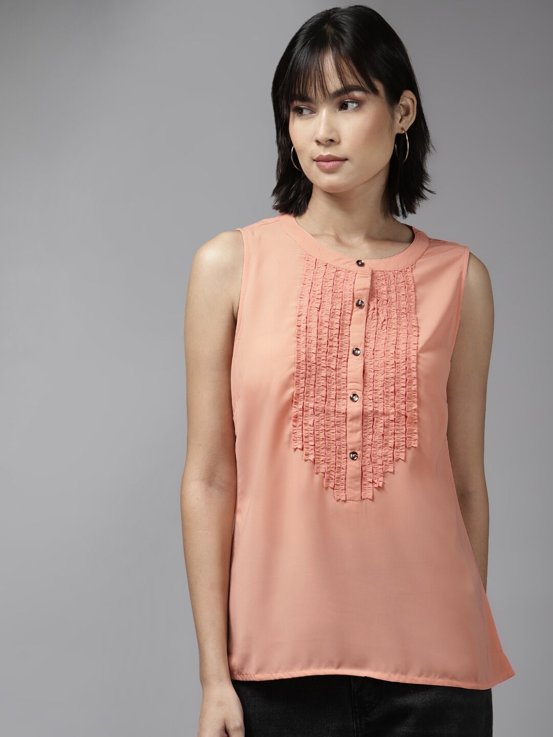 

BAESD Peach-Coloured Band Collar Off-Shoulder Bardot Top
