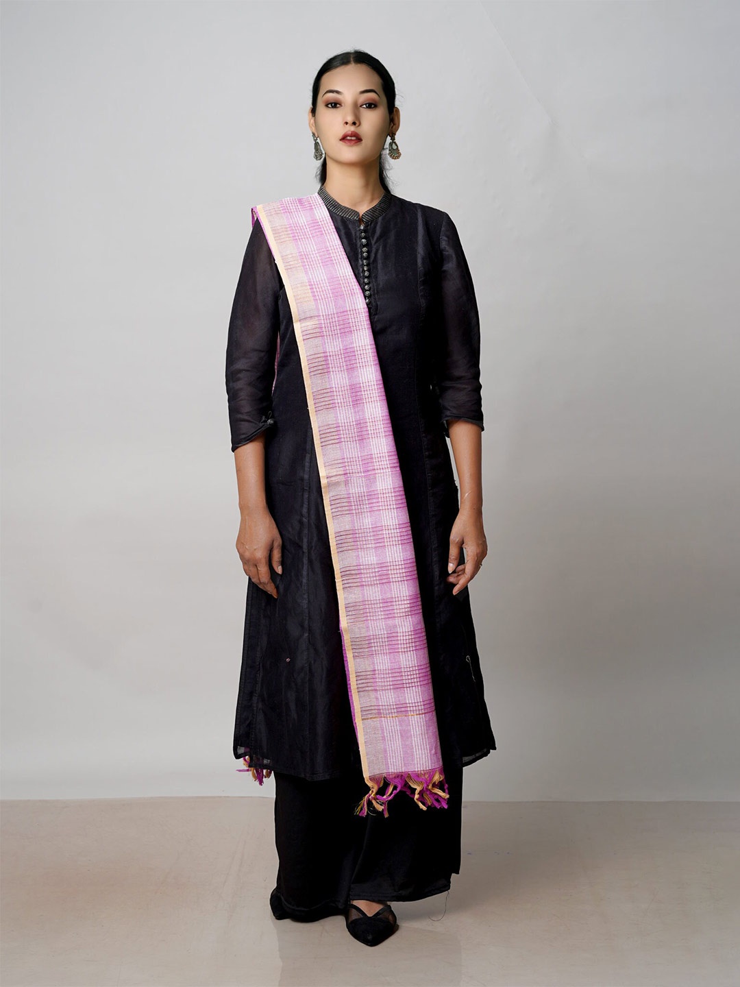 

Unnati Silks Checked Pure Cotton Dupatta With Zari, Purple