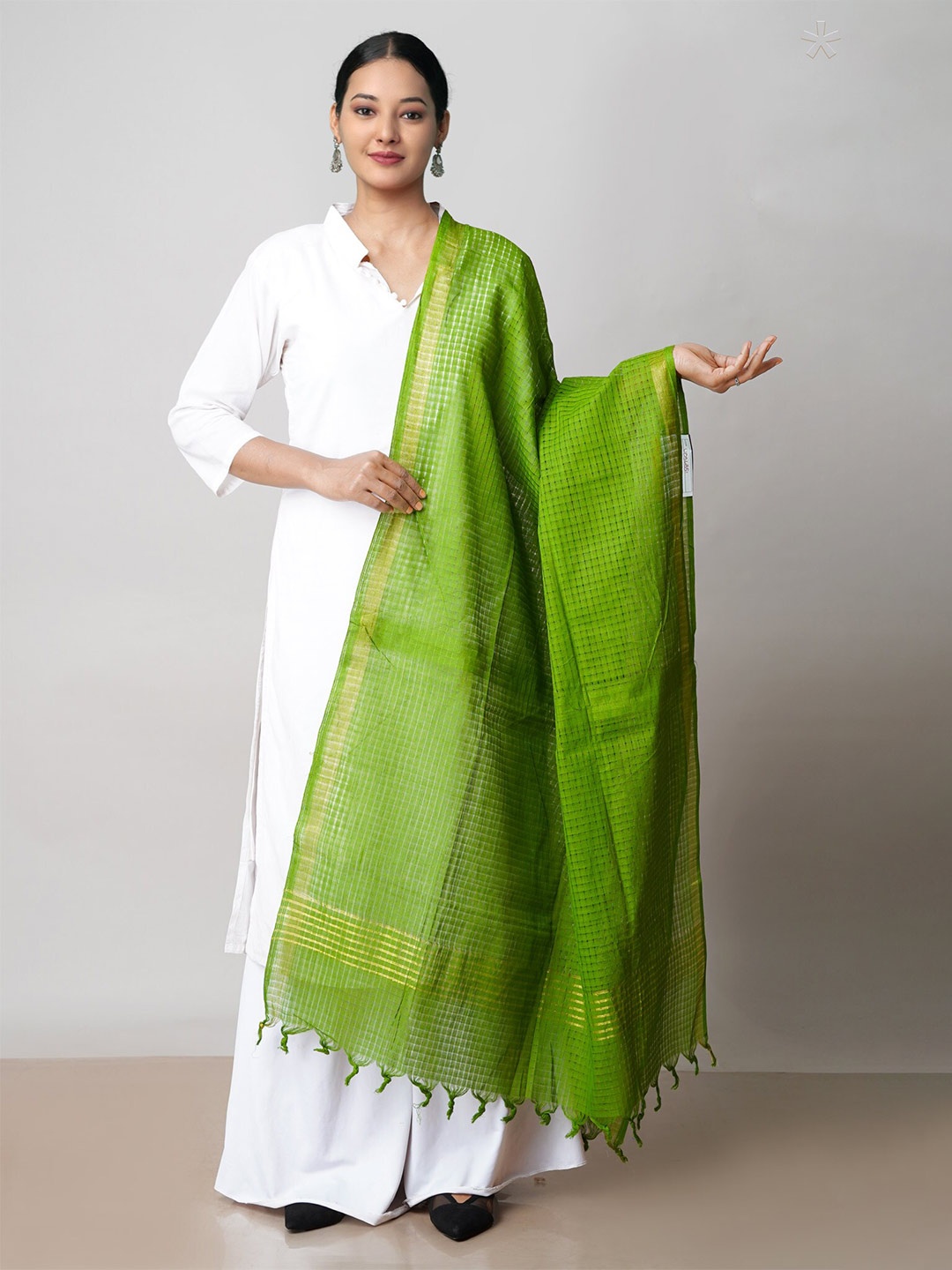 

Unnati Silks Woven Design Pure Cotton Dupatta With Zari, Green