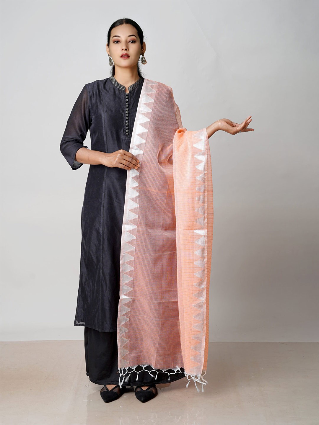 

Unnati Silks Woven Design Pure Cotton Dupatta With Zari, Orange