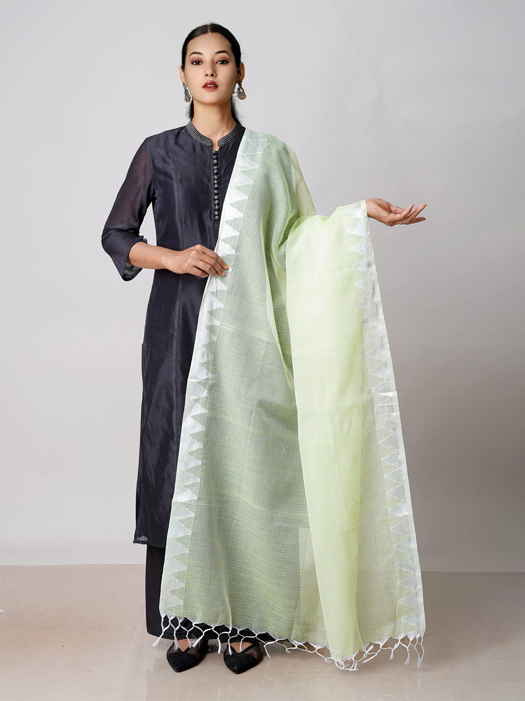 

Unnati Silks Woven Design Pure Cotton Dupatta With Zari, Green