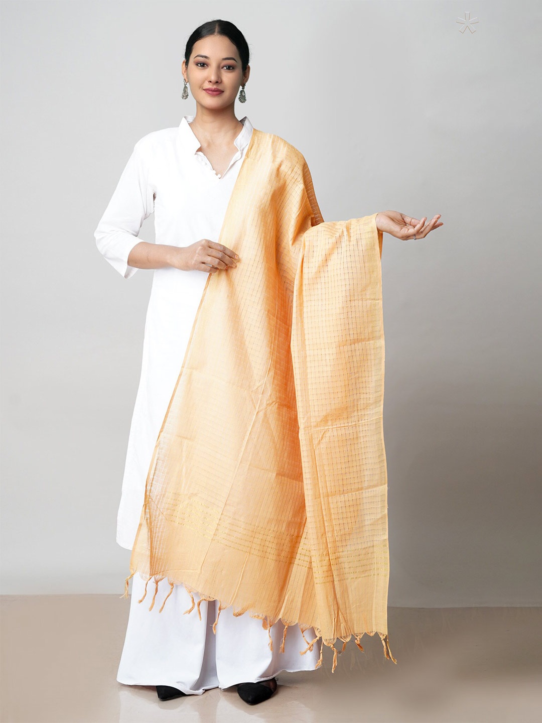 

Unnati Silks Checked Pure Cotton Dupatta with Zari, Cream
